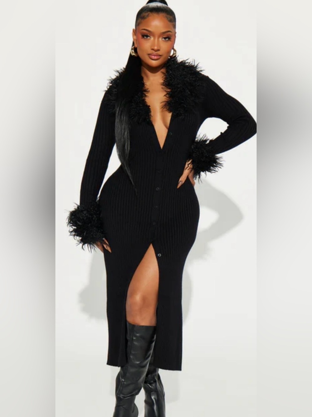 NWT black fur midi cardigan